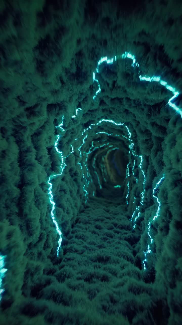 Enigmatic illuminated tunnel showcasing vibrant textures and dynamic lighting progression