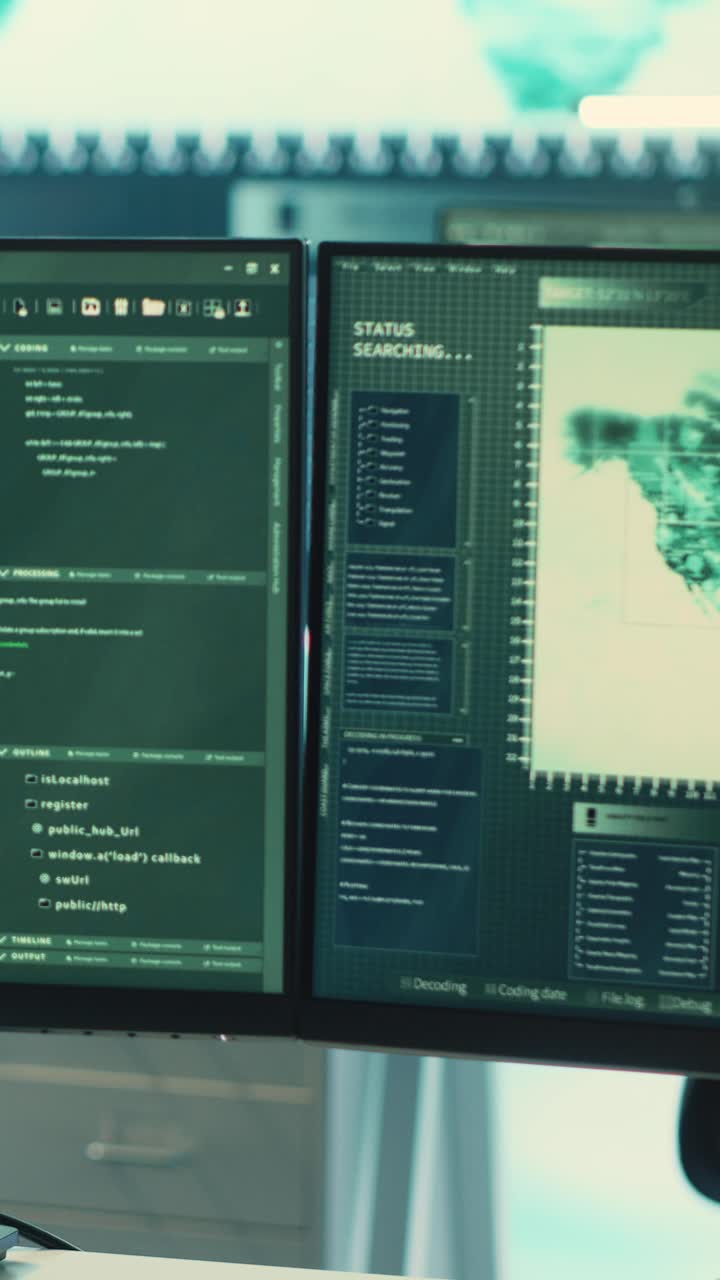 Computer Screens Displaying Programming Code and Data Analysis