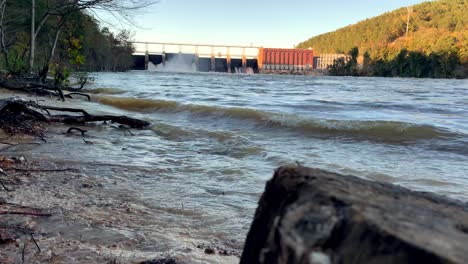 Water-flowing-near-the-High-Rock-Lake-Dam,-High-Rock-Lake-North-Carolina