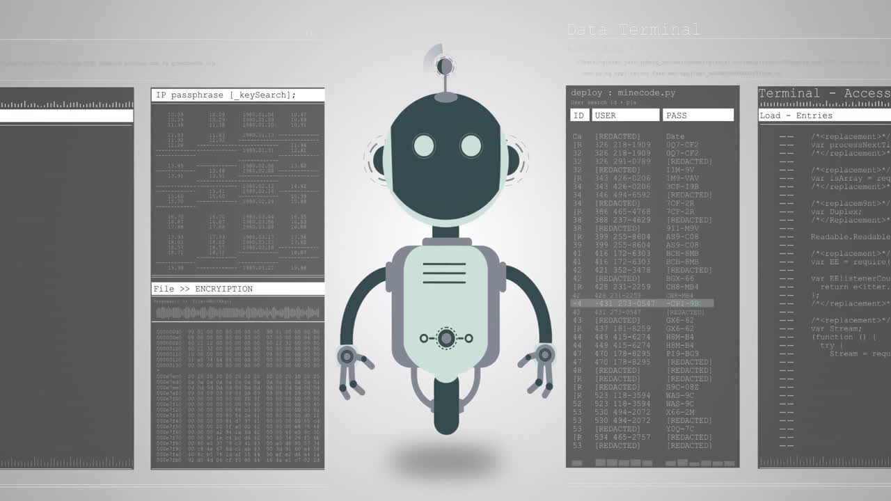 Animation of ai chatbot icon and data processing