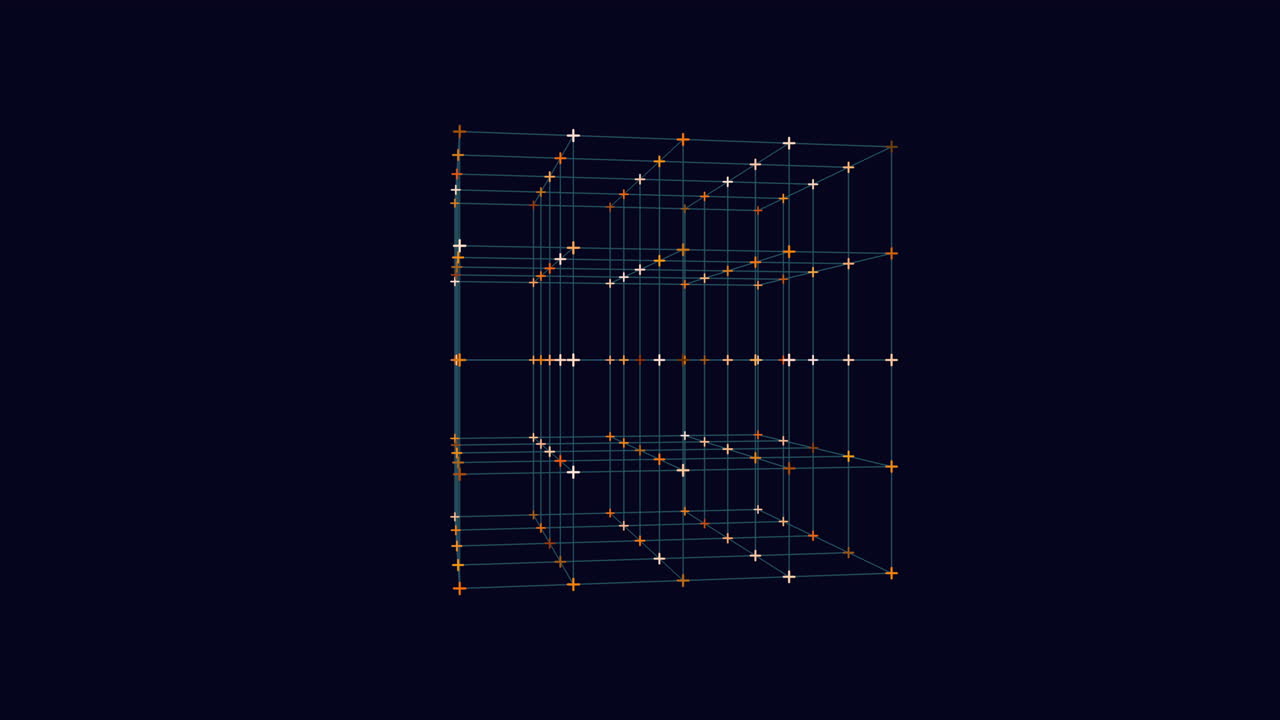 공간에 매달린 3차원 파란색 격자 큐브
