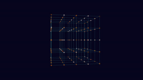 Three-dimensional blue grid cube suspended in space