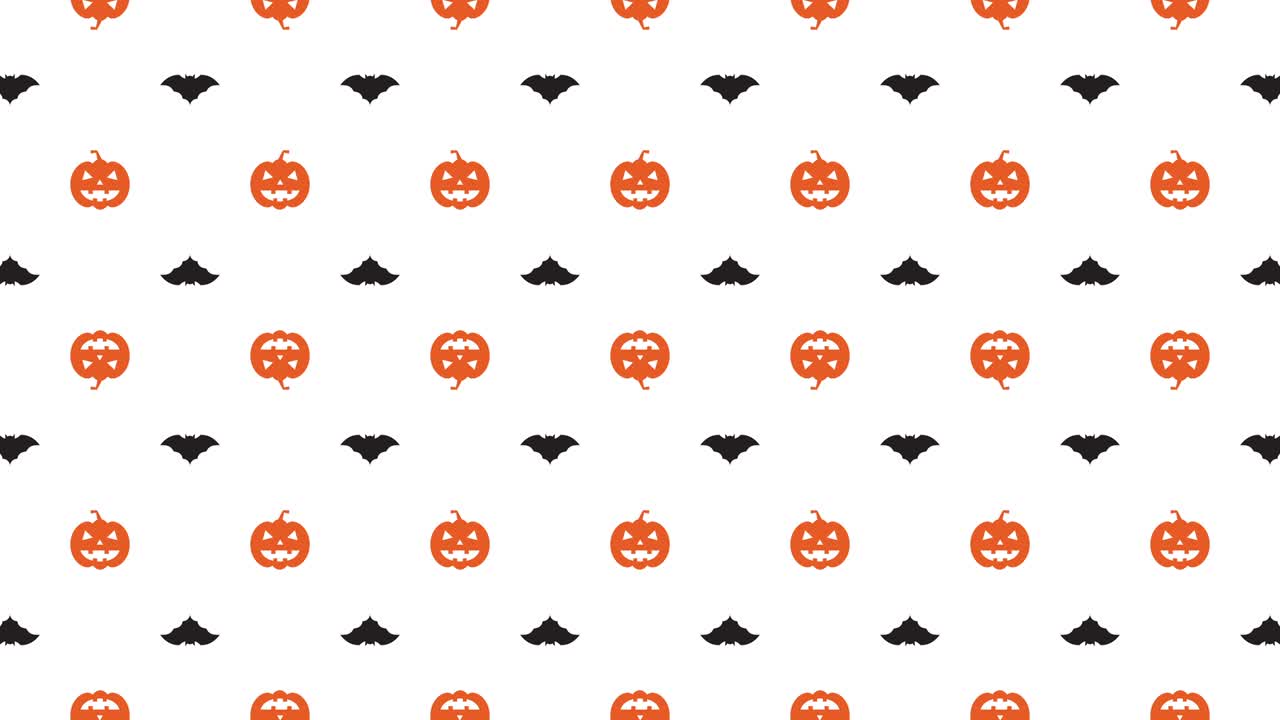 Pumpkins and bats rotates on a white background. Halloween holiday seamless loop animated background concept