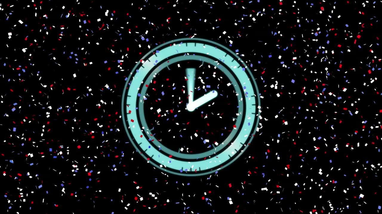 анимация синего и красного конфетти над сканированием на черном фоне