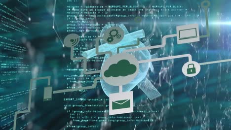 Animation-of-globe-with-network-of-connection-and-data-processing