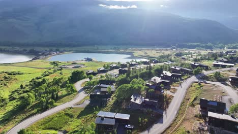 large luxury homes in the countryside of silverthorne colorado in the early morning light aerial dolly lower