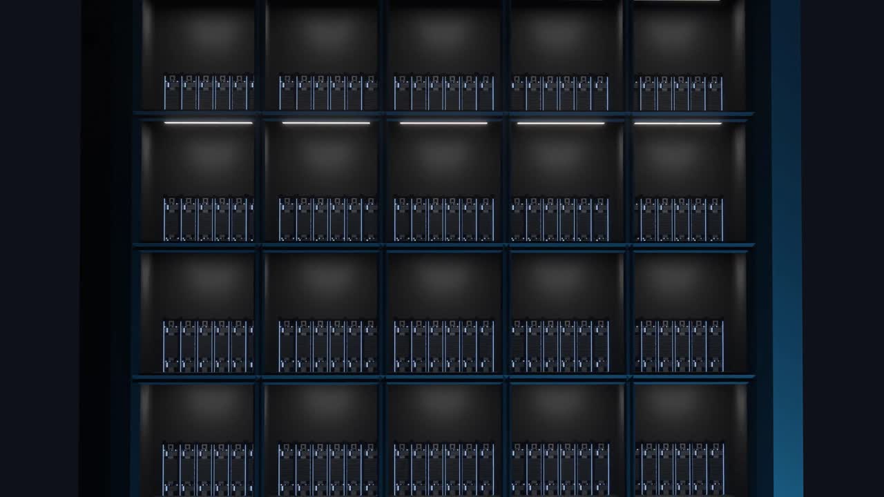 animación de luces parpadeando en los servidores en la sala de servidores