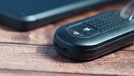 close-up of a black car key fob