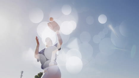 catching baseball under bright sunlight, player with abstract light animation