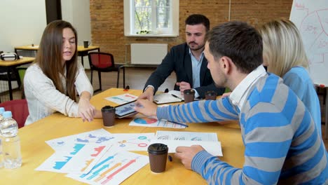 business team meeting involved diverse people participating in creative sustainable ideas steadicam shot across boardroom table shared work space