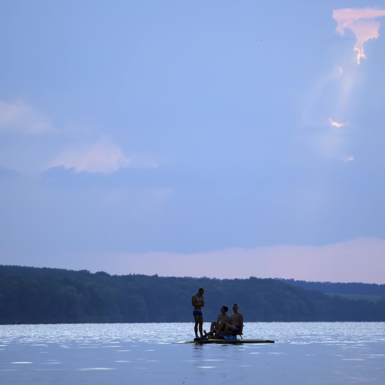 Catamaran sailing on the river