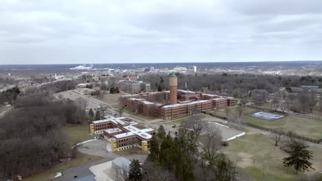 psychiatric hospital in kalamazoo, michigan with drone video moving in a circle.