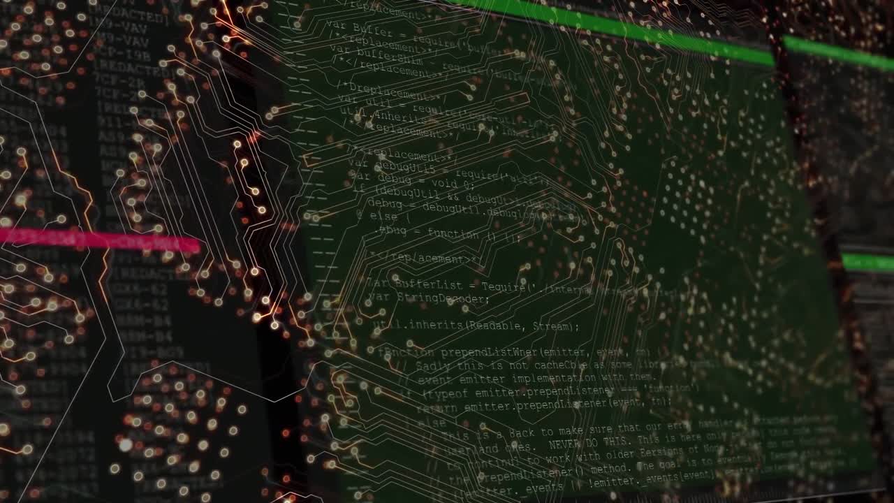animación del procesamiento de datos en una placa de circuitos informáticos