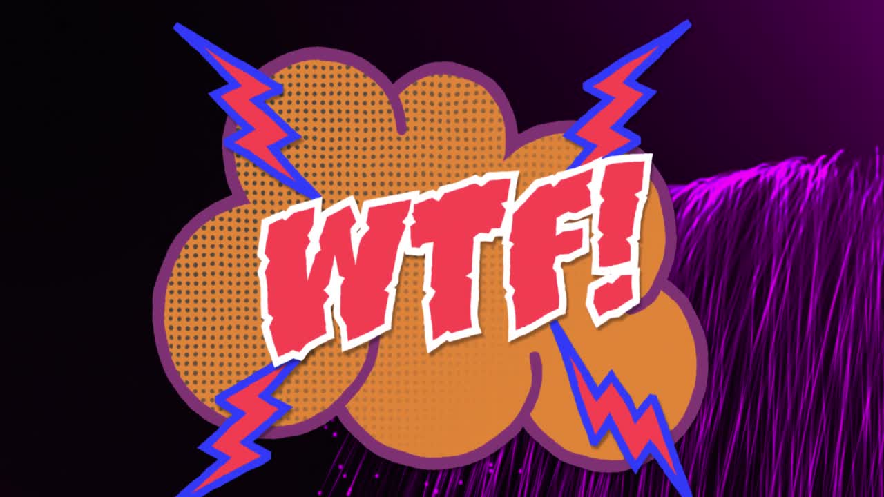 검은색 배경의 빛 트레일 위에 wtf 텍스트의 애니메이션