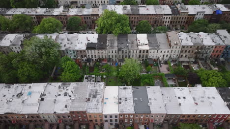 aerial view of brownstones in bedford-stuyvesant, brooklyn. shot on an overcast morning.