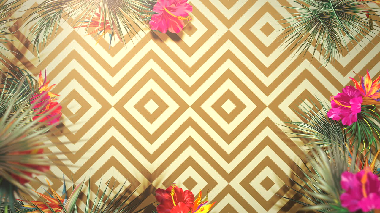 primer plano de flores tropicales y hojas con fondo de verano