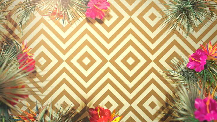 Closeup tropical flowers and leaf with summer background