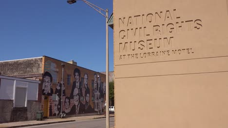 establishing shot of the national civil rights museum in memphis tennessee