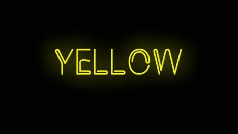 flashing neon yellow color sign on black background on and off with flicker