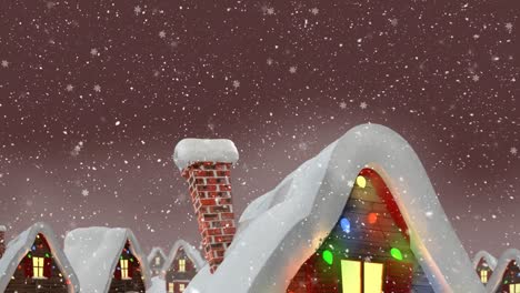 digital animation of snow falling over multiple house on winter landscape