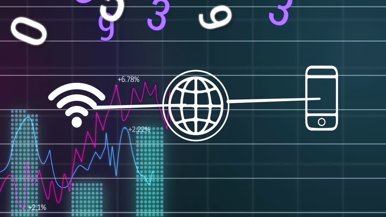 animación de iconos con conexiones y procesamiento de datos