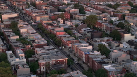 aerial view of residential buildings in philadelphia. shot at sunrise