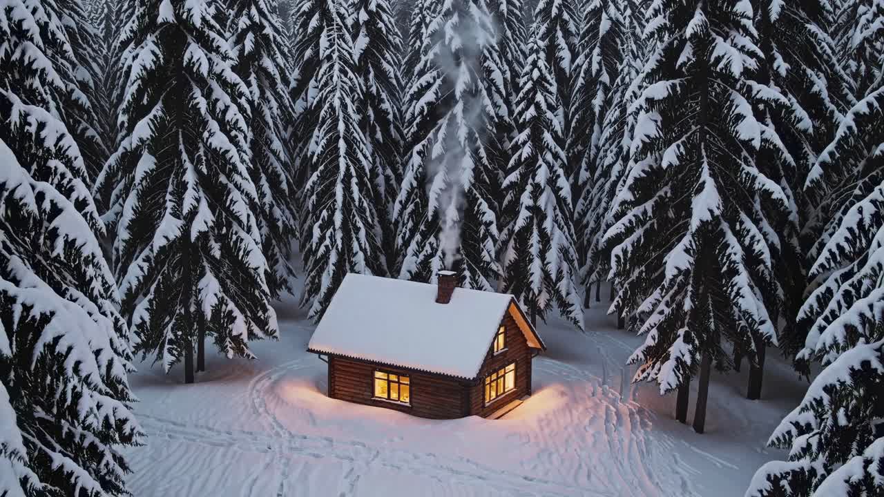 una cabaña acogedora en un bosque nevado