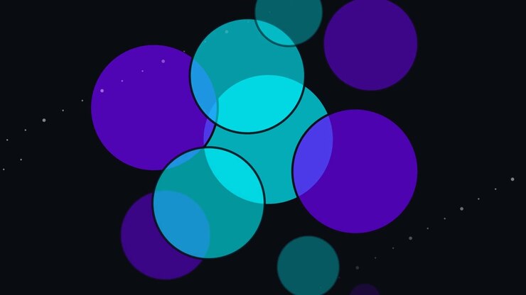 Grafica animata astratta con cerchi blu e viola sovrapposti