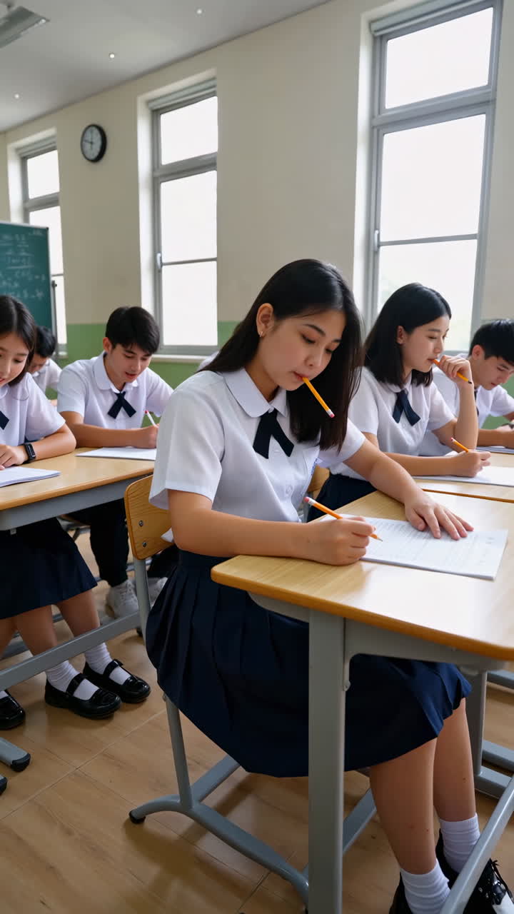 นักเรียนกำลังทำข้อสอบในห้องเรียน