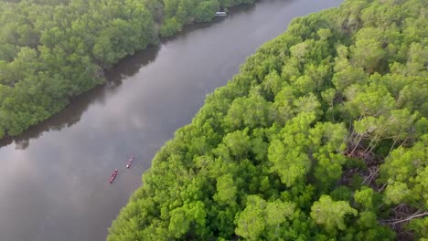 Aerial-shots-along-a-river-estuary-in-El-Paradon-Guatemala