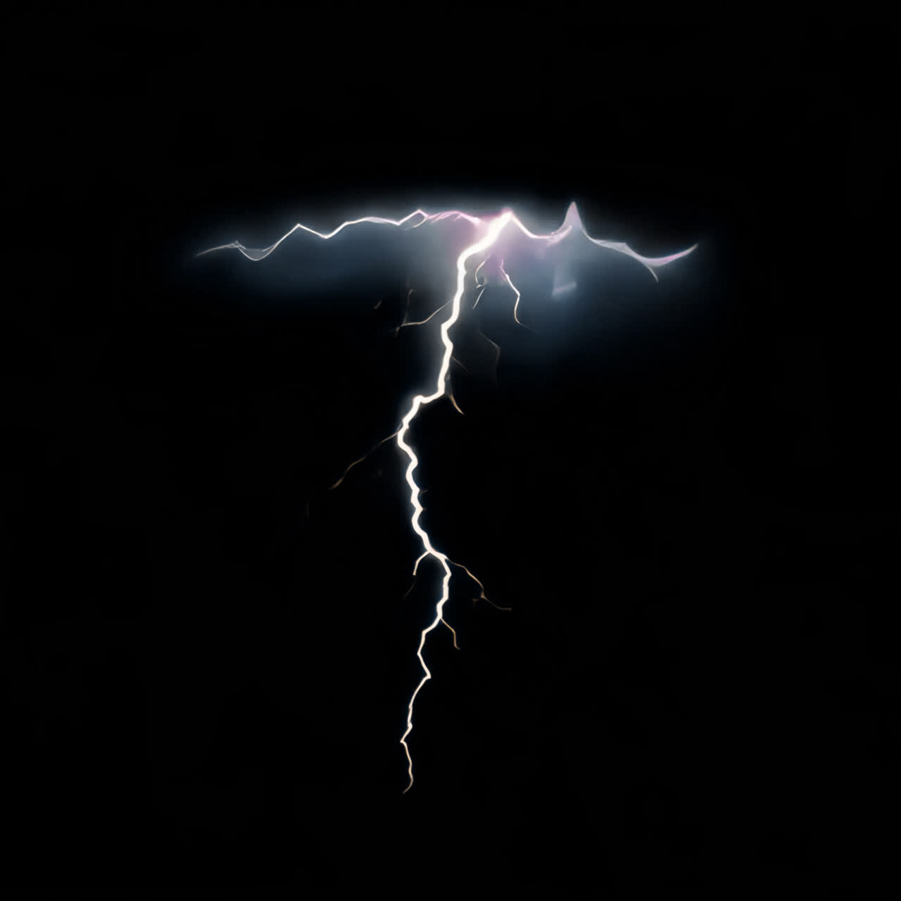 Dramatic night lightning strike animation isolated asset, transparent 4K video, alpha channel
