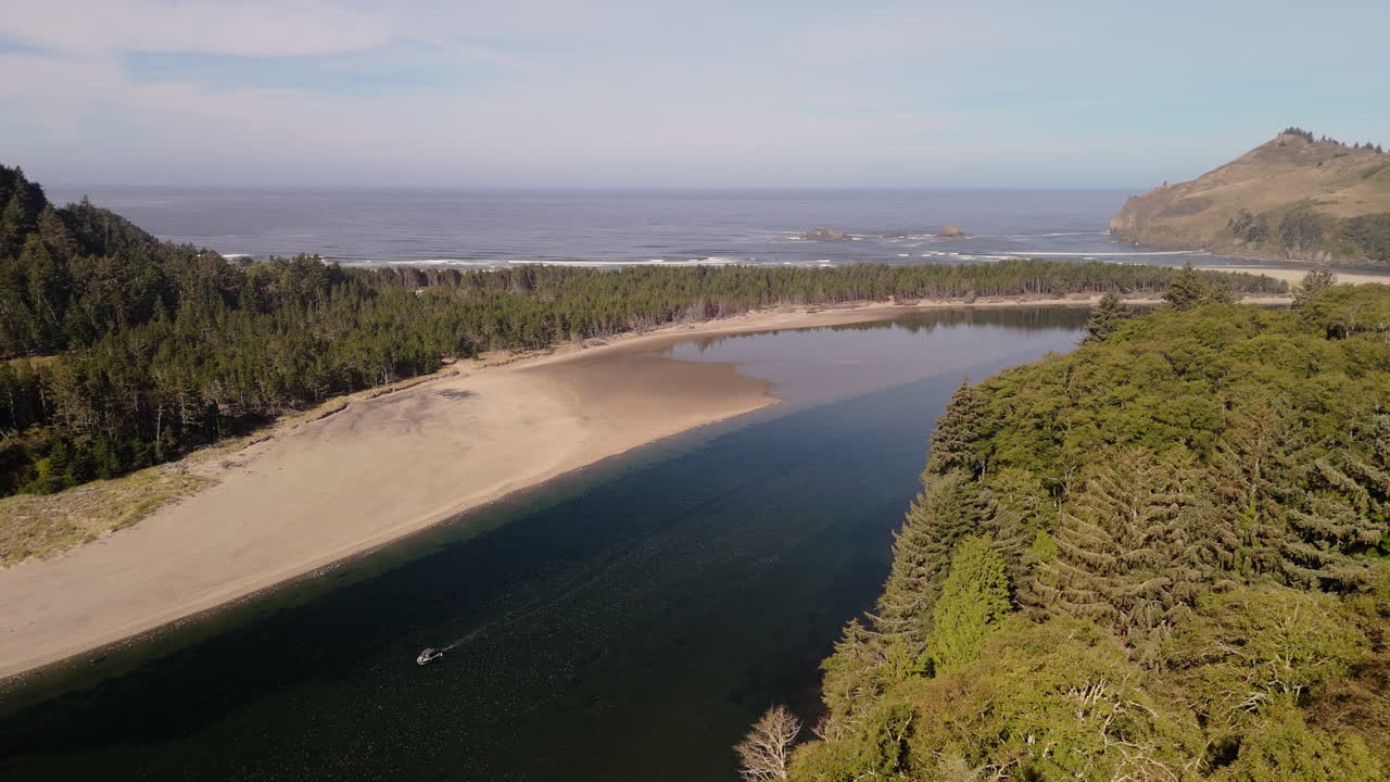 Aerial View of Coastal Estuary and Beach