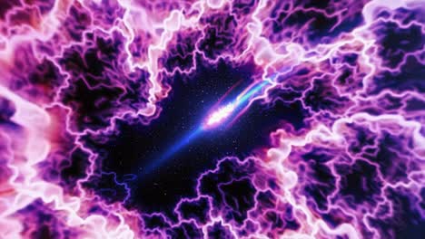 dynamic energy bursts from a cosmic explosion create a mesmerizing display of vibrant colors in deep space. bright purples and electric blues blend seamlessly, forming intricate patterns reminiscent of a celestial storm. this visual phenomenon showcases the raw power of the universe, with glowing te