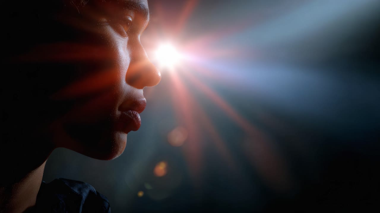 A Captivating Moment of Introspection: Close-up of a Profile Silhouette Bathed in Radiant Light, Evoking Emotion and Depth of Thought in a Dark Atmosphere
