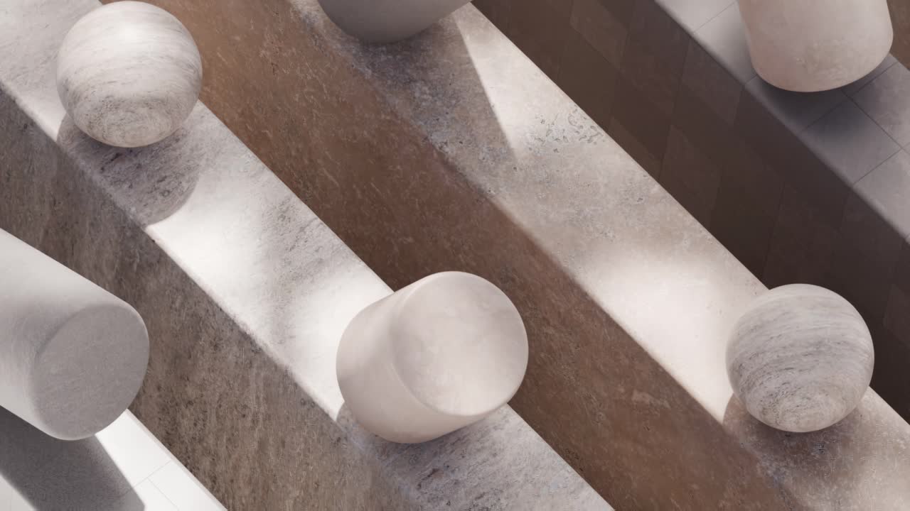 Abstract 3D Rendering with Geometric Shapes on Stairs