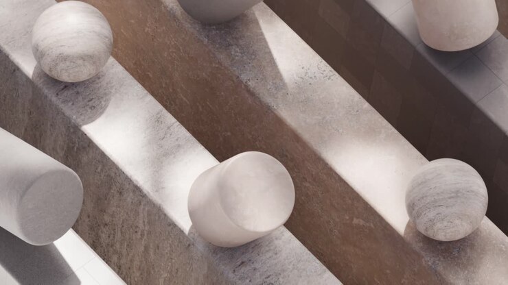 Abstract 3D Rendering with Geometric Shapes on Stairs
