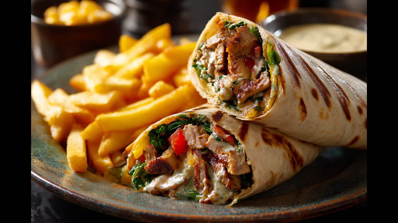 Grillad kycklingwrap med pommes frites
