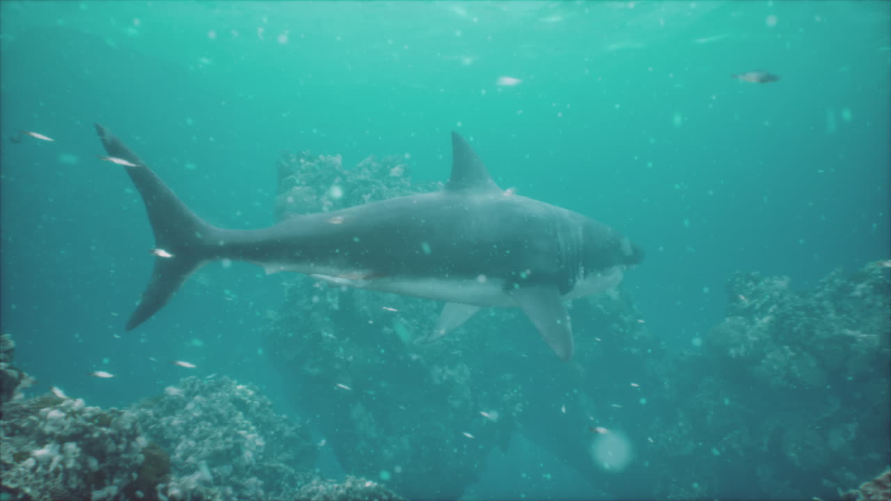 Gran tiburón blanco bajo el agua