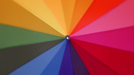 a multi-colored rainbow umbrella rotates