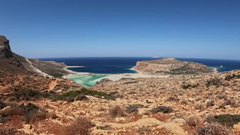 panorama of balos beach by mediterranean sea in crete island, greece. - wide shot
