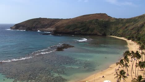 view of the hanauma bay and the beautiful beach, hawaii kai neighborhood of east honolulu, oahu