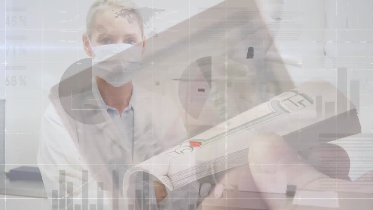 코로나19의 배경에서 달러와 의료 종사자의 애니메이션