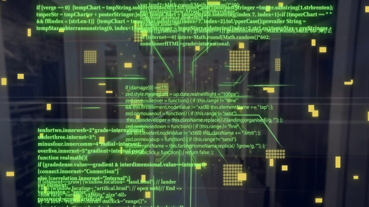 Animation of circuit board and digital data processing over computer servers