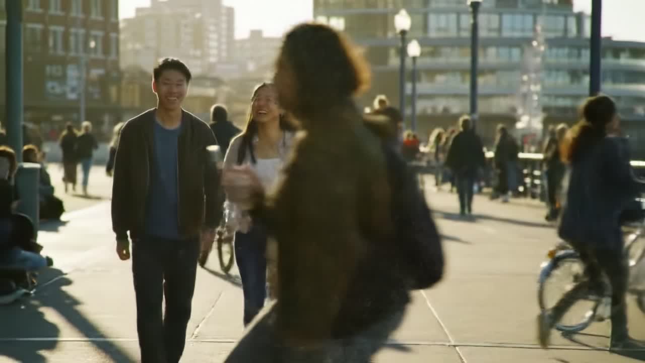 도시 에서 산책 하는 부부