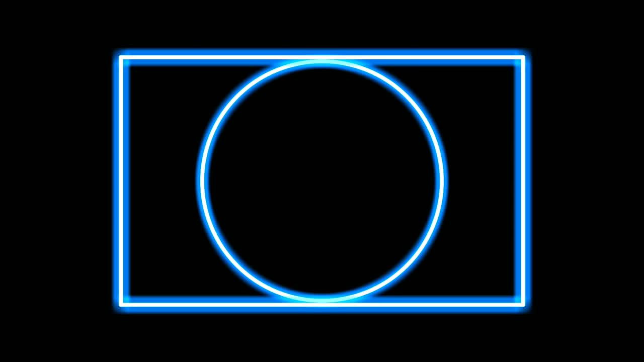 네온 불빛 직사각형 원, 검은 바탕의 경계 애니메이션, 빈 복사 공간과 함께 현대적인 경계 4k