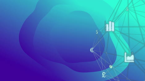 financial data processing animation over blue and green abstract background