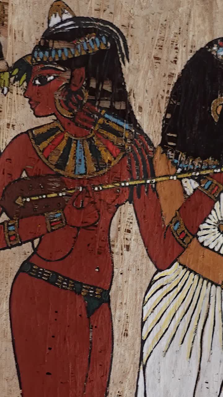 이집트 파피루스 페인트의 수직 비디오