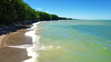 spectacular aerial drone video footage of beautiful lake erie during summer on a sunny day