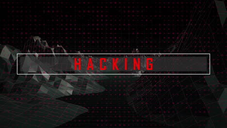 hacking animation with text over digital grid and dots pattern background