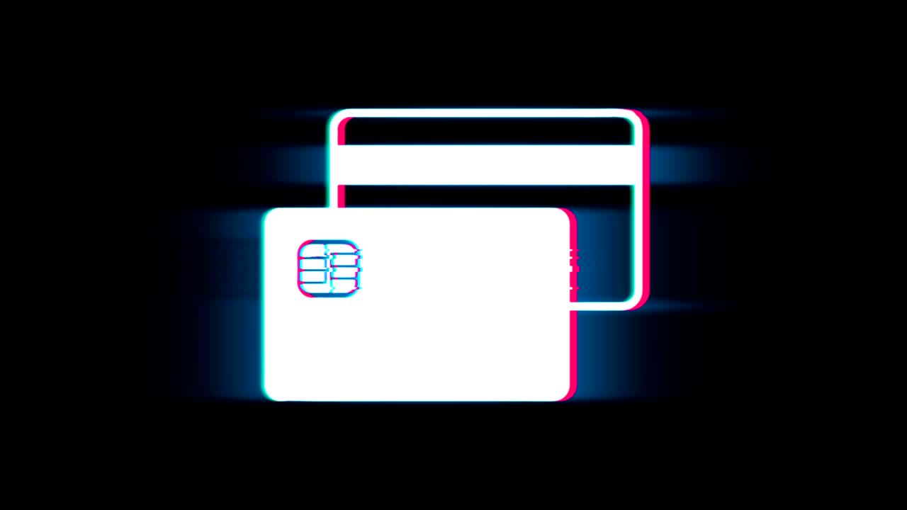 el símbolo de la tarjeta de crédito en la animación vintage de glitch.